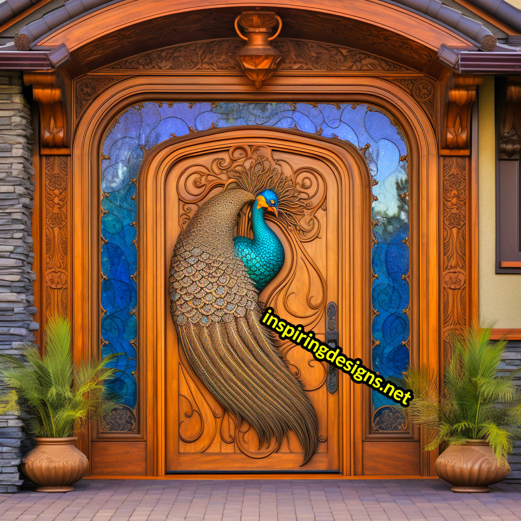 3D Animal Front Doors - Luxury Peacock Front Door
