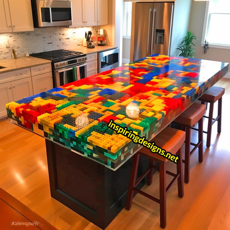 Kitchen Island Countertops Made From LEGOs and Epoxy Inspiring Designs