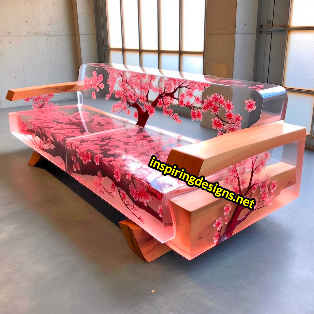 Cherry Blossom Sofas Made From Wood and Epoxy