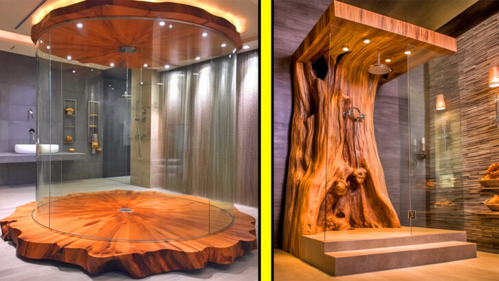 These Epic Showers Are Made From Giant Slabs of Live Edge Wood