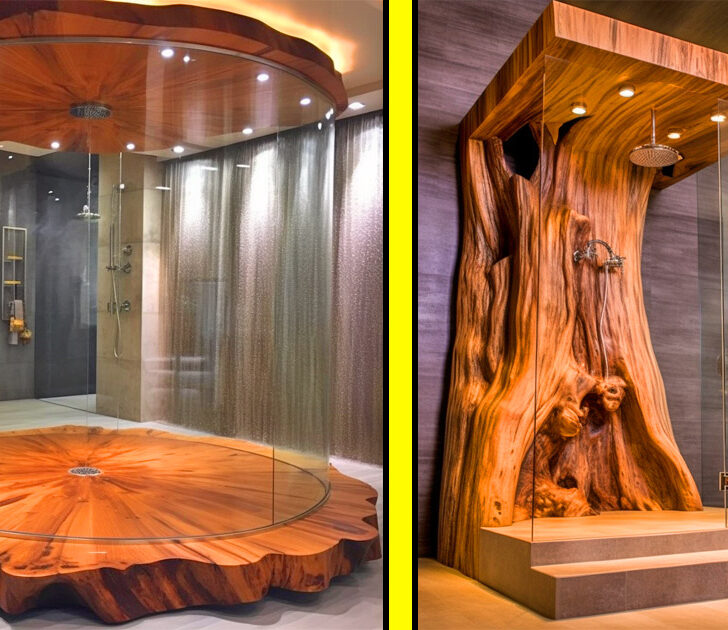 These Epic Showers Are Made From Giant Slabs of Live Edge Wood Inspiring Designs