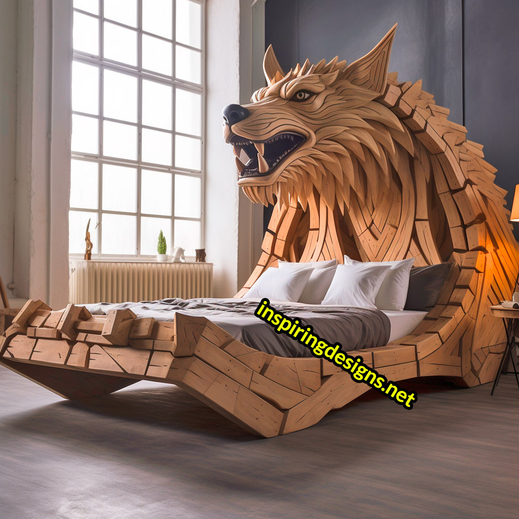 Oversized Wooden Animal Shaped Beds - Giant wolf bed