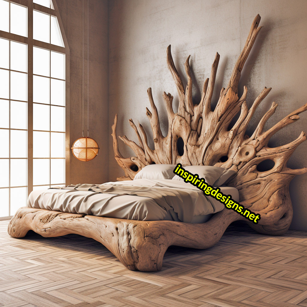 Giant Tree Beds With intricate live edge wood designs