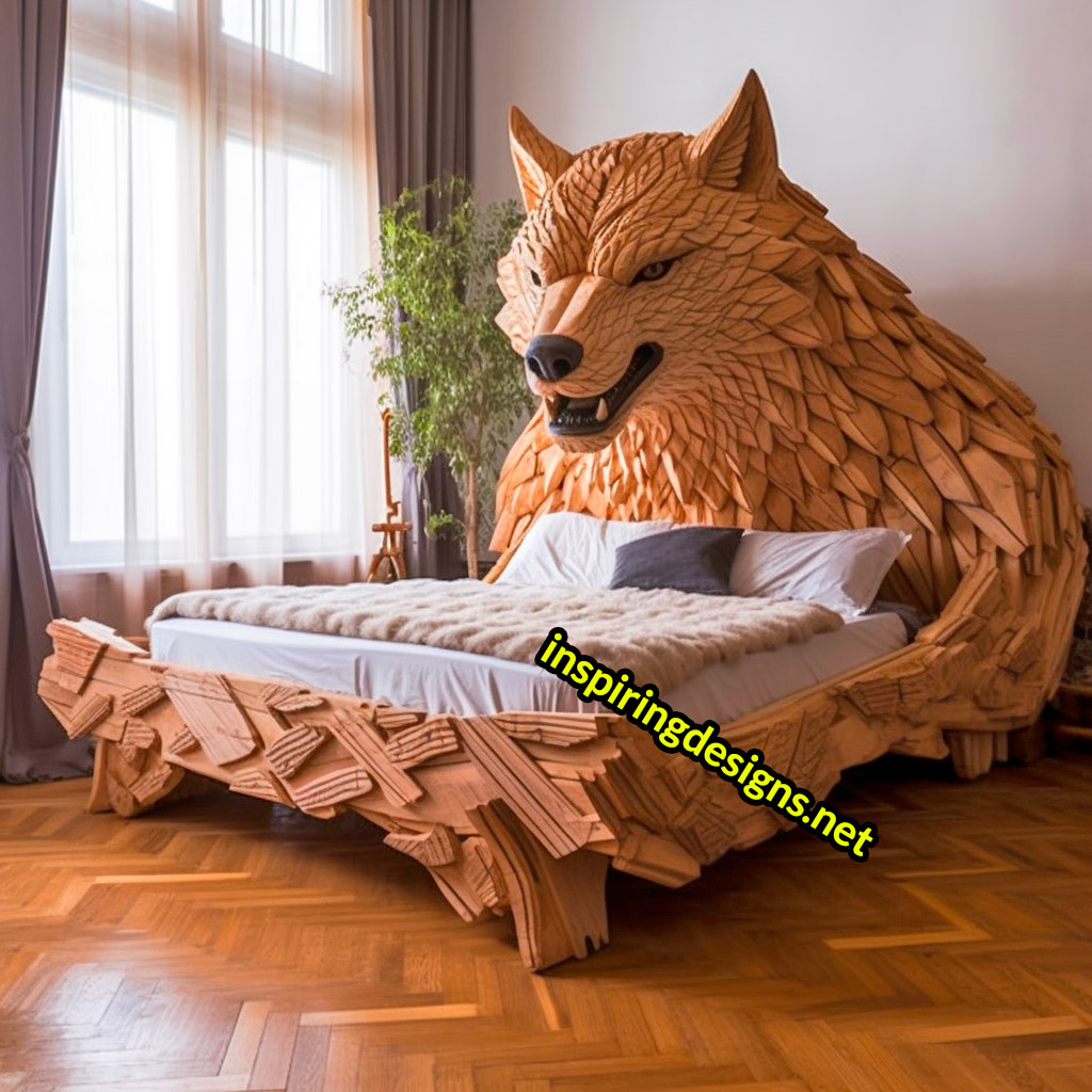 Oversized Wooden Animal Shaped Beds - Giant wolf bed