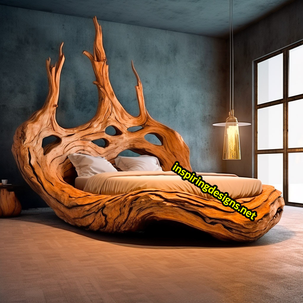 Giant Tree Beds With intricate live edge wood designs