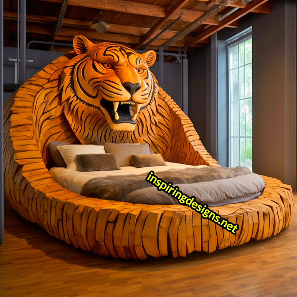 Oversized Wooden Animal Shaped Beds - Giant tiger bed
