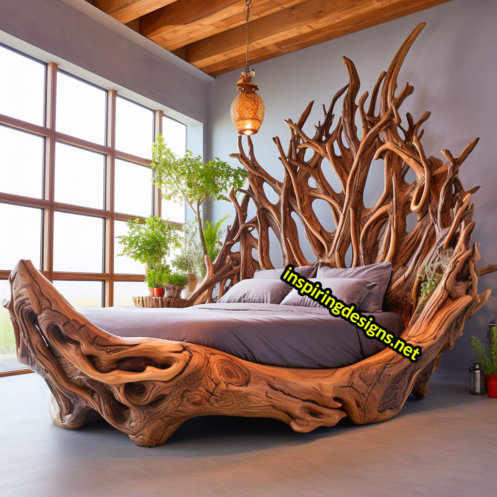 Giant Tree Beds With intricate live edge wood designs