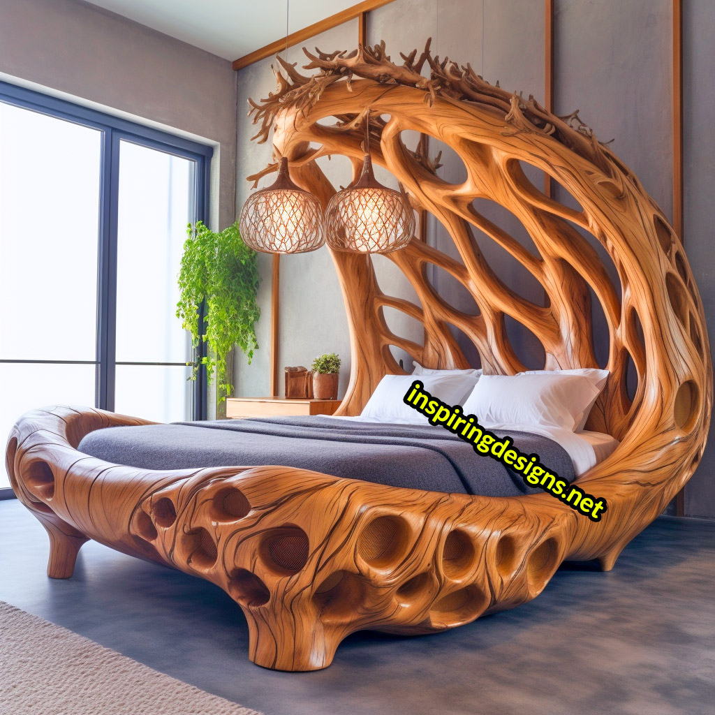 Giant Tree Beds With intricate live edge wood designs