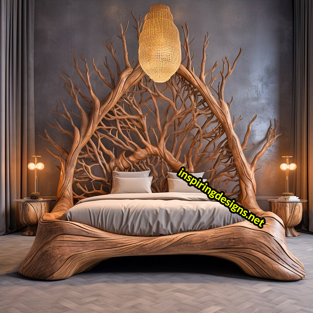 Giant Tree Beds With intricate live edge wood designs