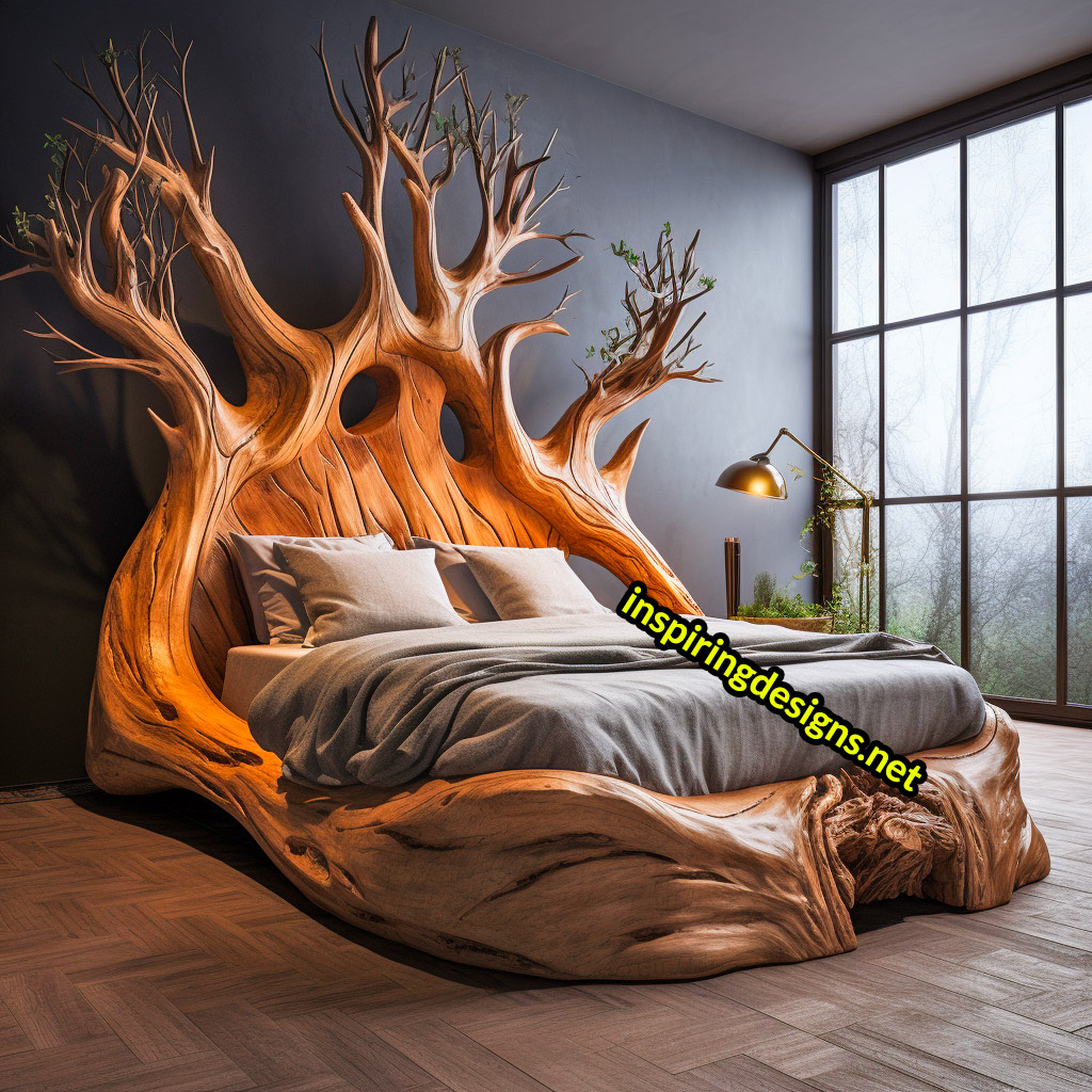 Giant Tree Beds With intricate live edge wood designs