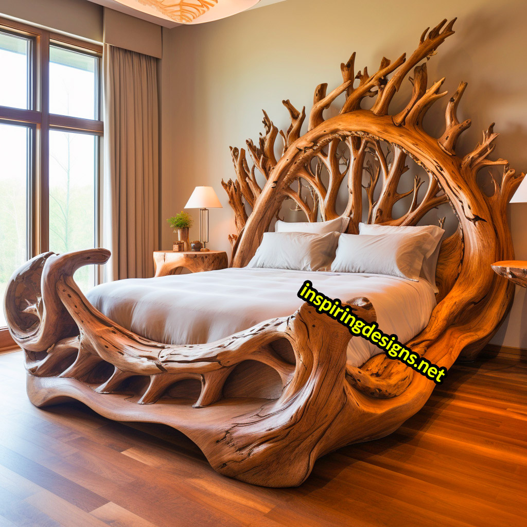 Giant Tree Beds With intricate live edge wood designs