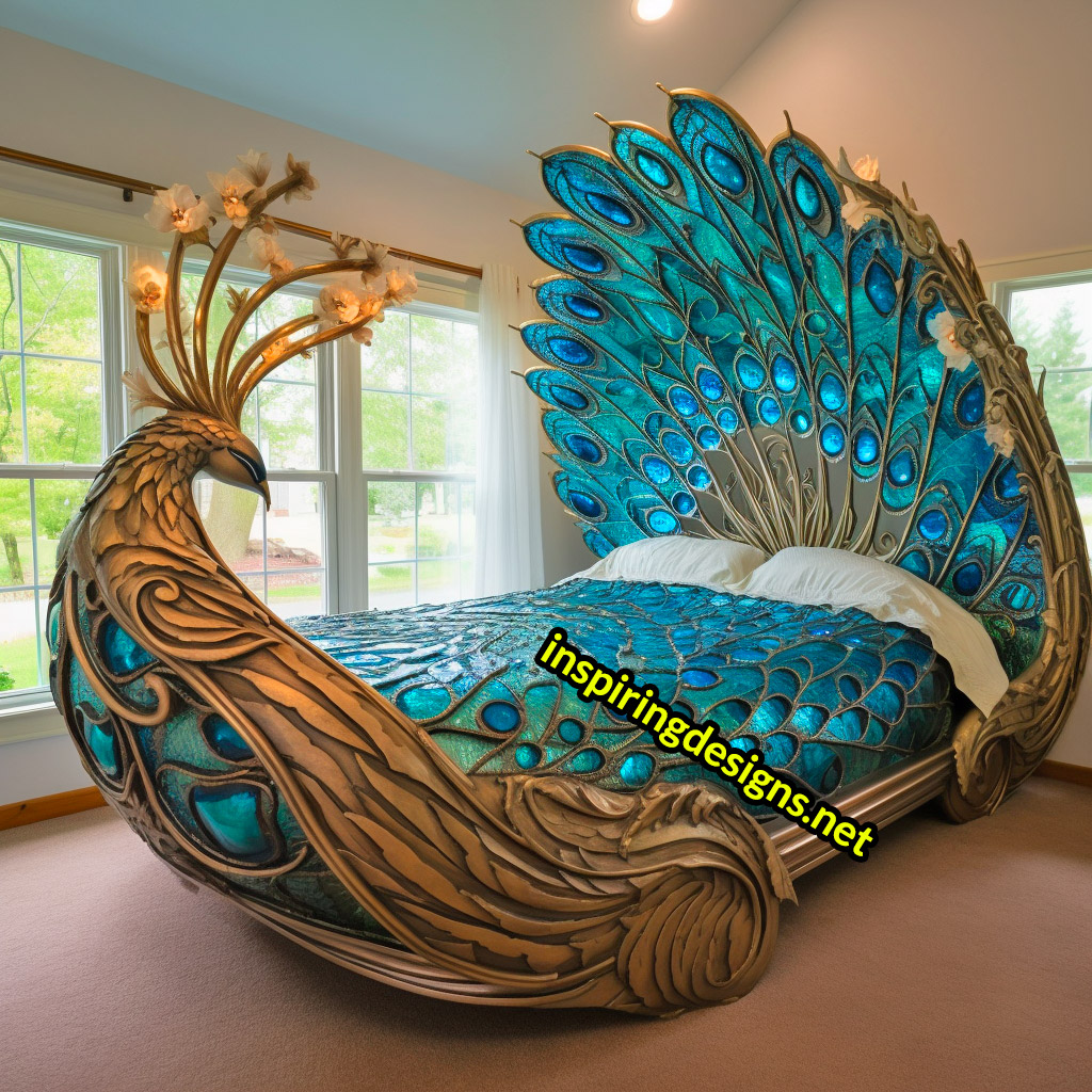 Oversized Wooden Animal Shaped Beds - Giant peacock bed
