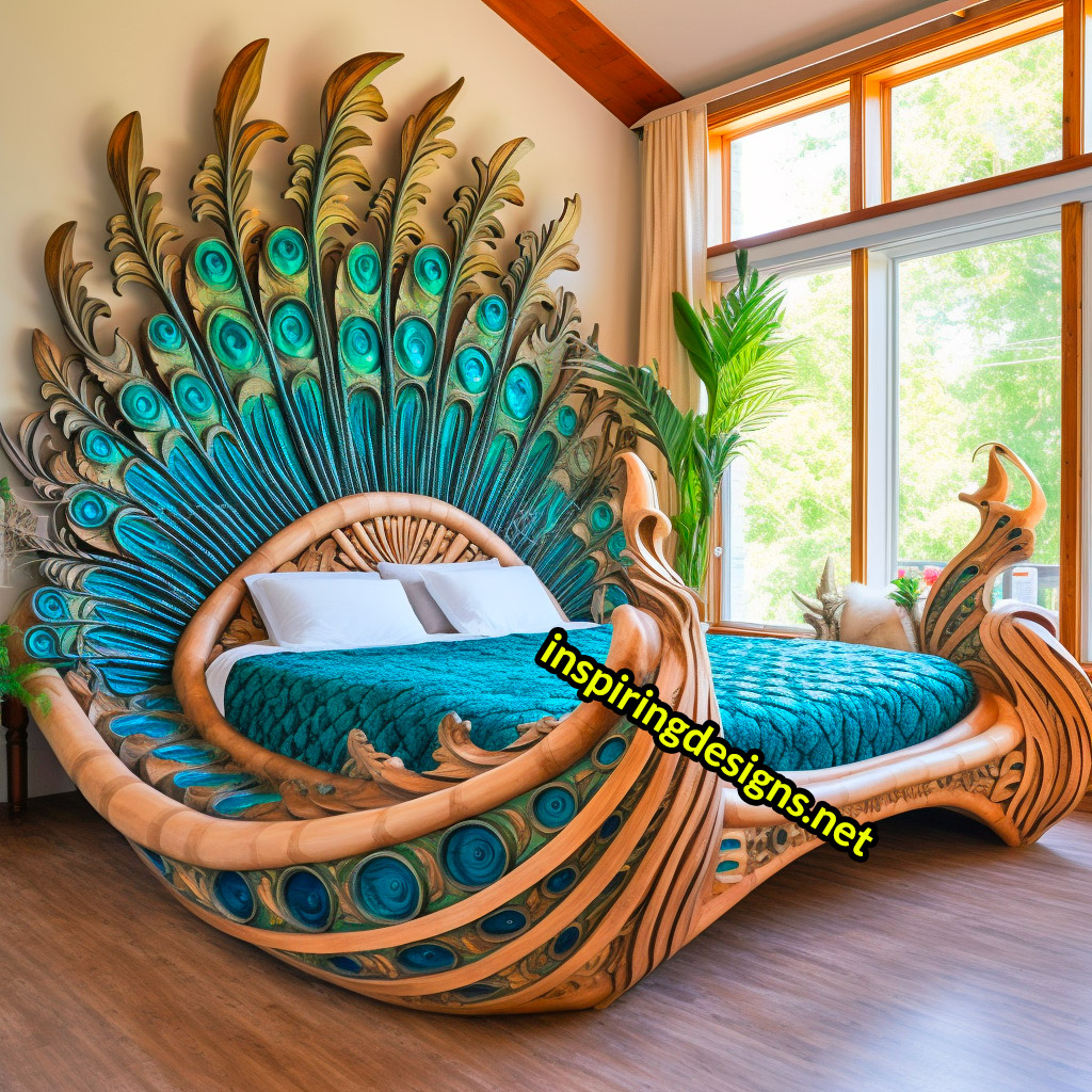 Oversized Wooden Animal Shaped Beds - Giant peacock bed