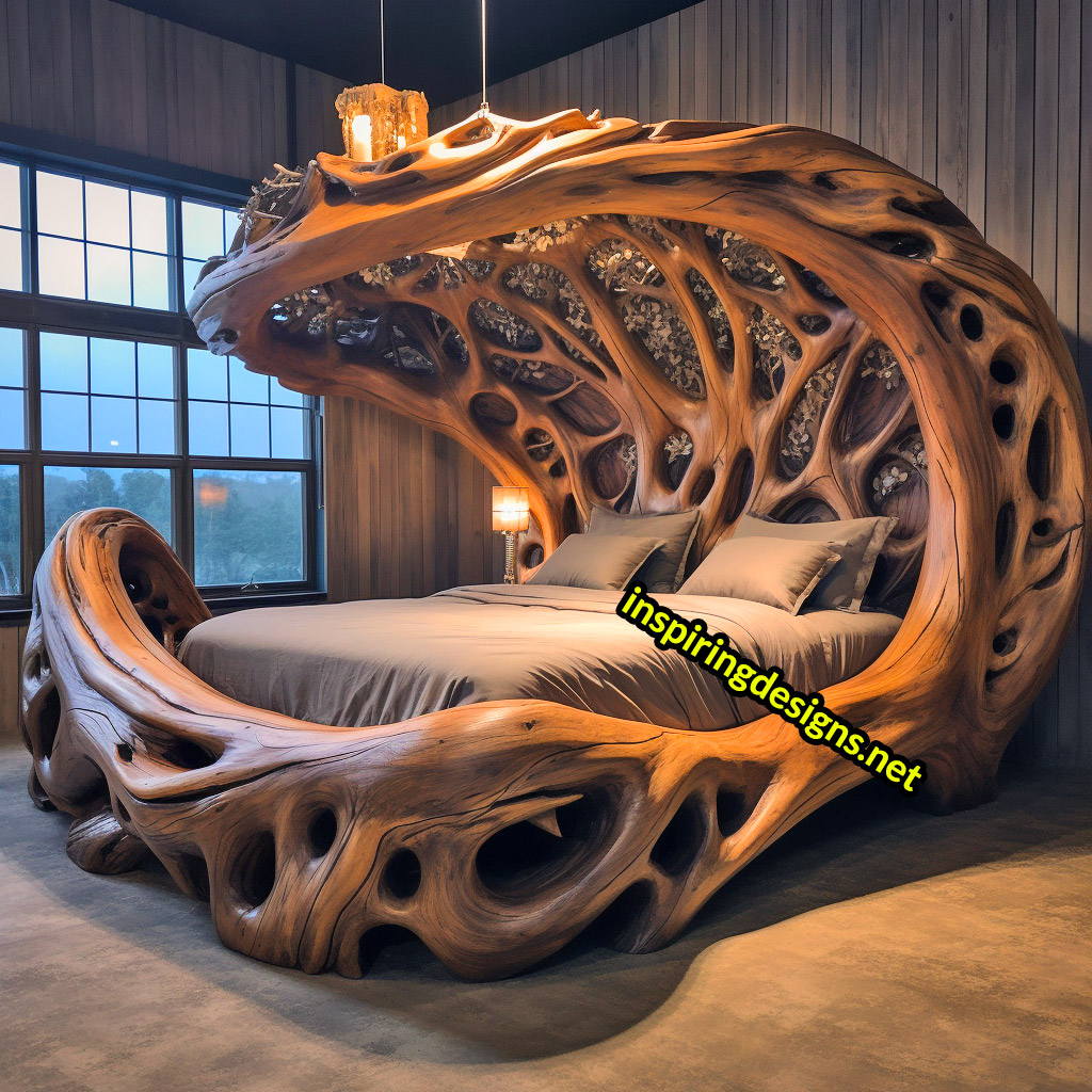 Giant Tree Beds With intricate live edge wood designs