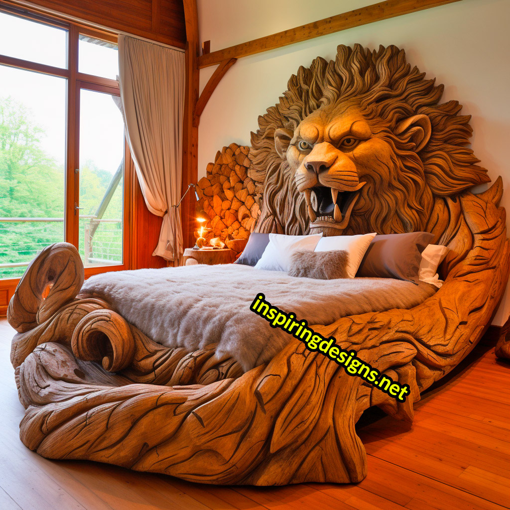 Oversized Wooden Animal Shaped Beds - Giant lion bed