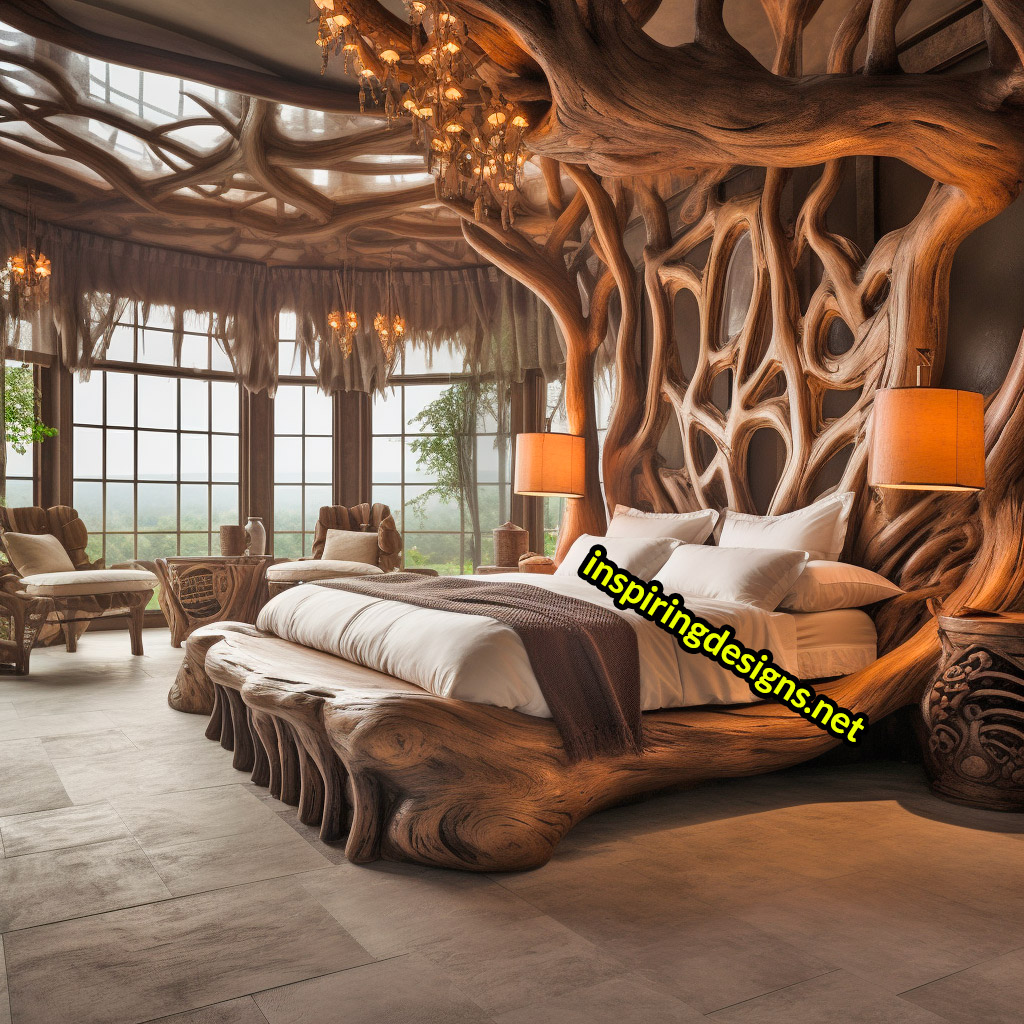 Giant Tree Beds With intricate live edge wood designs