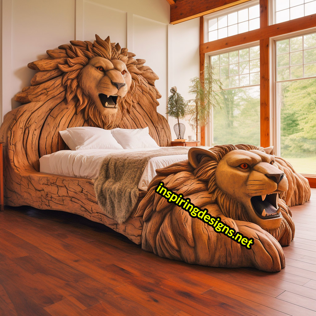 Oversized Wooden Animal Shaped Beds - Giant lion bed