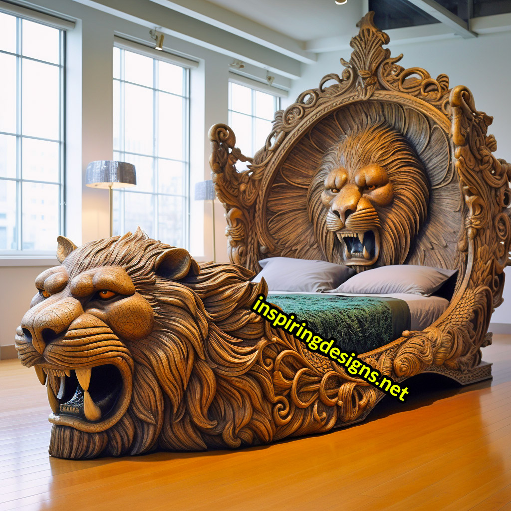 Oversized Wooden Animal Shaped Beds - Giant lion bed