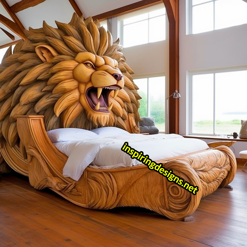 Oversized Wooden Animal Shaped Beds - Giant lion bed