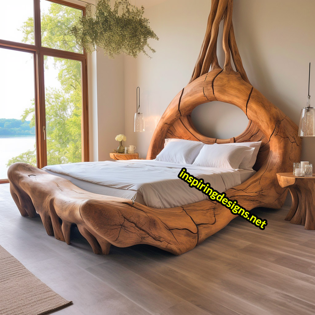 Giant Tree Beds With intricate live edge wood designs