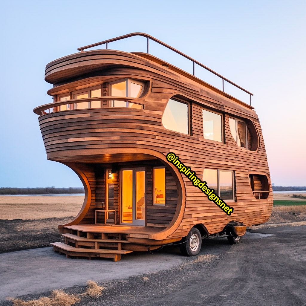 Luxury Wooden Modern Creative Tiny Homes on Wheels With 2 storeys and balcony