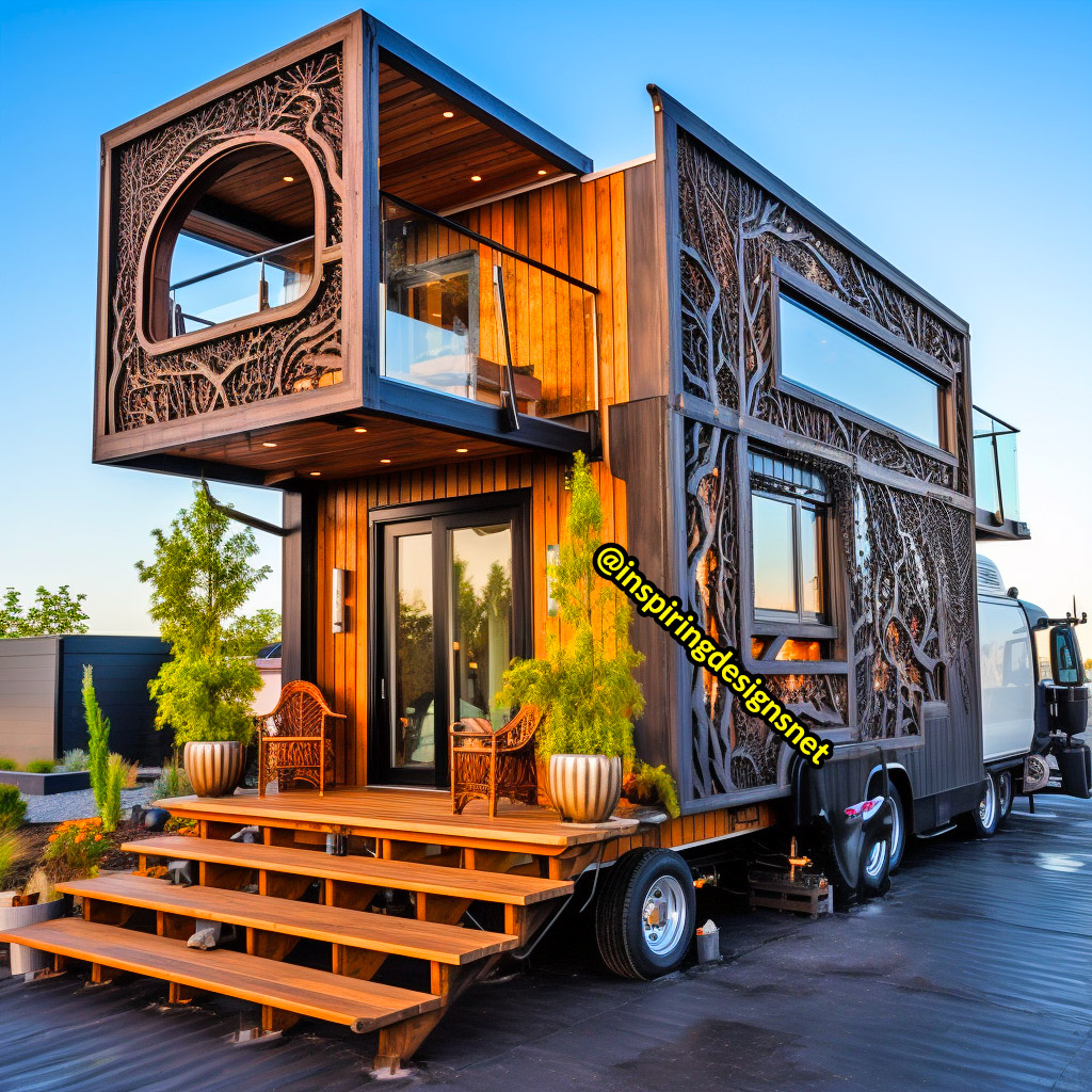 Luxury Wooden Modern Creative Tiny Homes on Wheels With 2 storeys and balcony