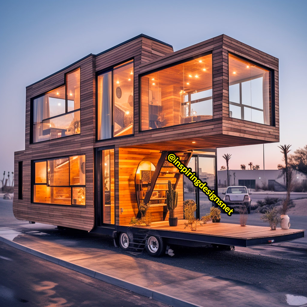 Luxury Wooden Modern Creative Tiny Homes on Wheels With 2 storeys and balcony