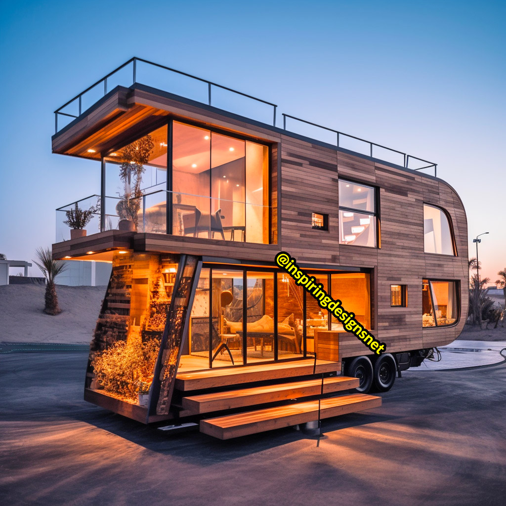 Luxury Wooden Modern Creative Tiny Homes on Wheels With 2 storeys and balcony