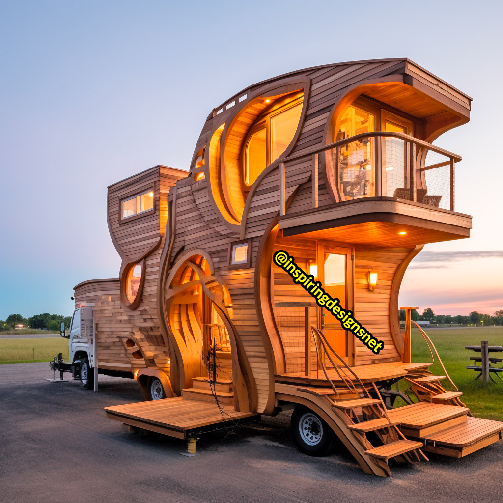 Luxury Wooden Modern Creative Tiny Homes on Wheels With 2 storeys and balcony