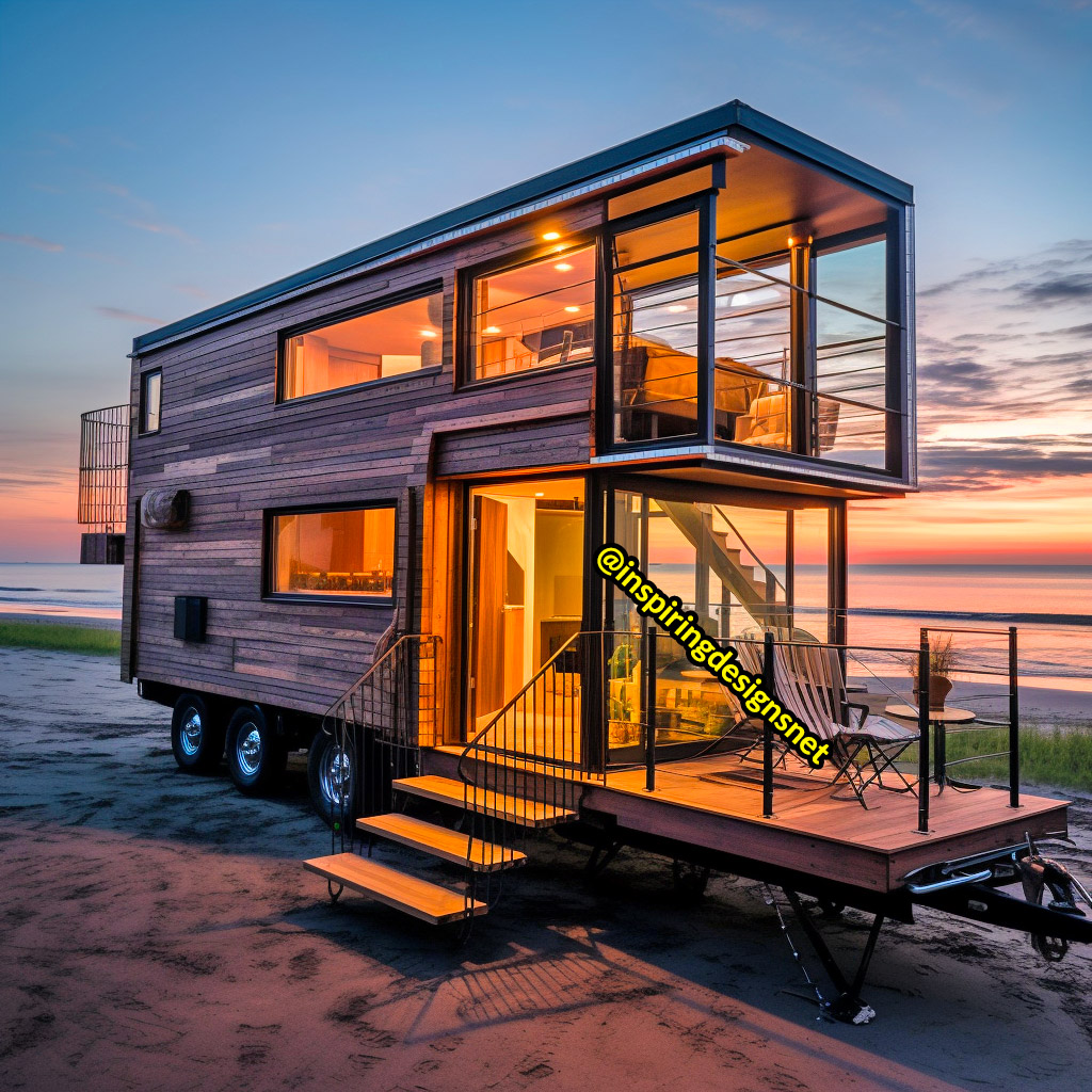 Luxury Wooden Modern Creative Tiny Homes on Wheels With 2 storeys and balcony