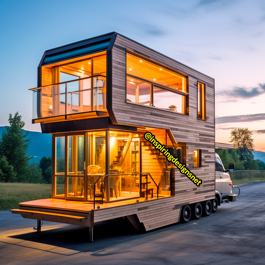 Luxury Wooden Modern Creative Tiny Homes on Wheels With 2 storeys and balcony