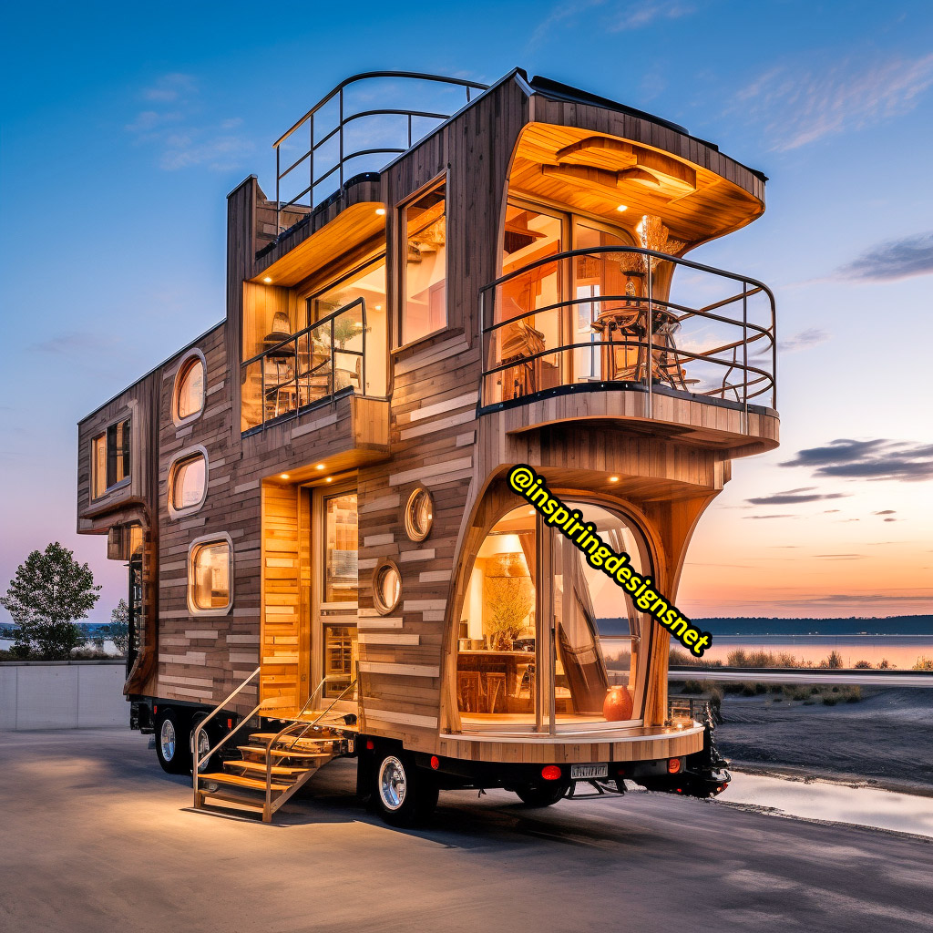 Luxury Wooden Modern Creative Tiny Homes on Wheels With 2 storeys and balcony