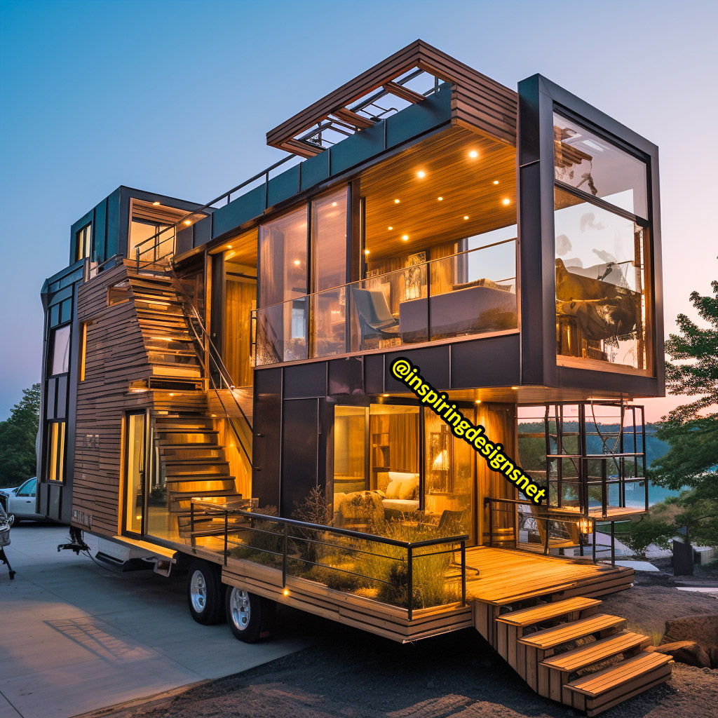 Luxury Wooden Modern Creative Tiny Homes on Wheels With 2 storeys and balcony