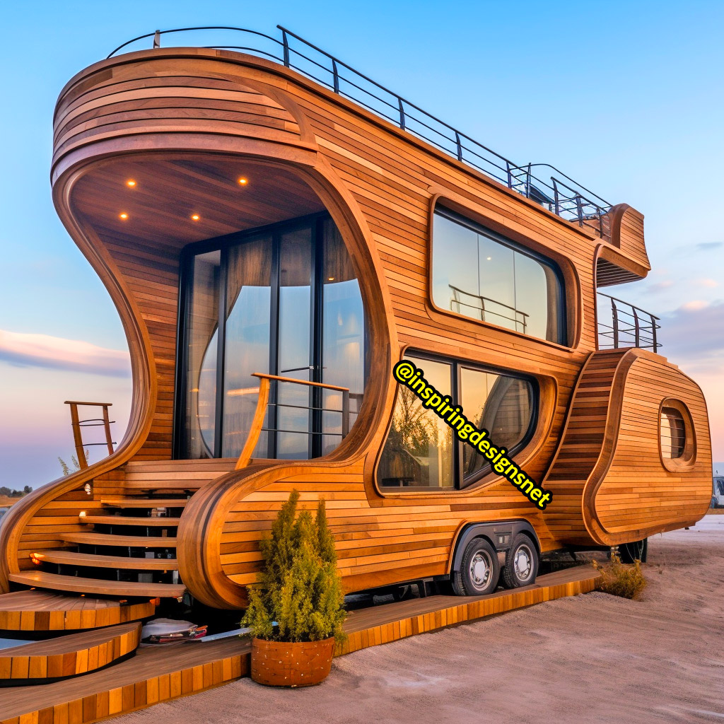 Luxury Wooden Modern Creative Tiny Homes on Wheels With 2 storeys and balcony