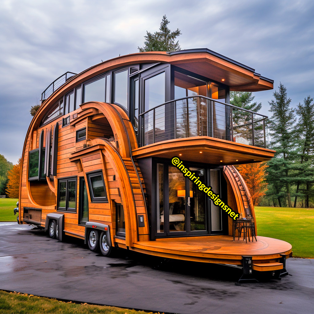 Luxury Wooden Modern Creative Tiny Homes on Wheels With 2 storeys and balcony