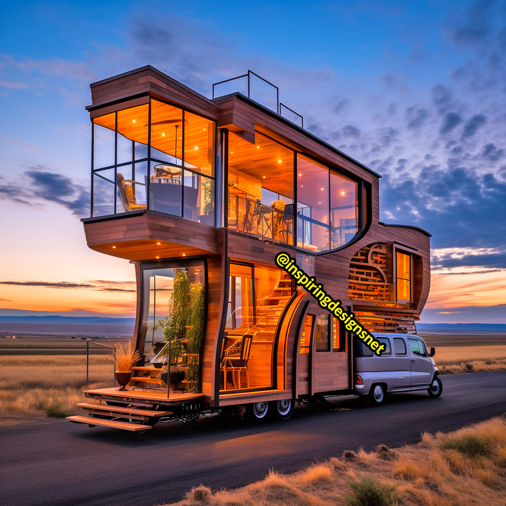 Luxury Wooden Modern Creative Tiny Homes on Wheels With 2 storeys and balcony