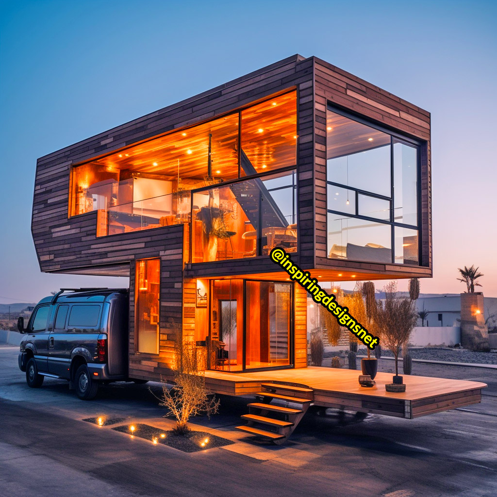 Luxury Wooden Modern Creative Tiny Homes on Wheels With 2 storeys and balcony