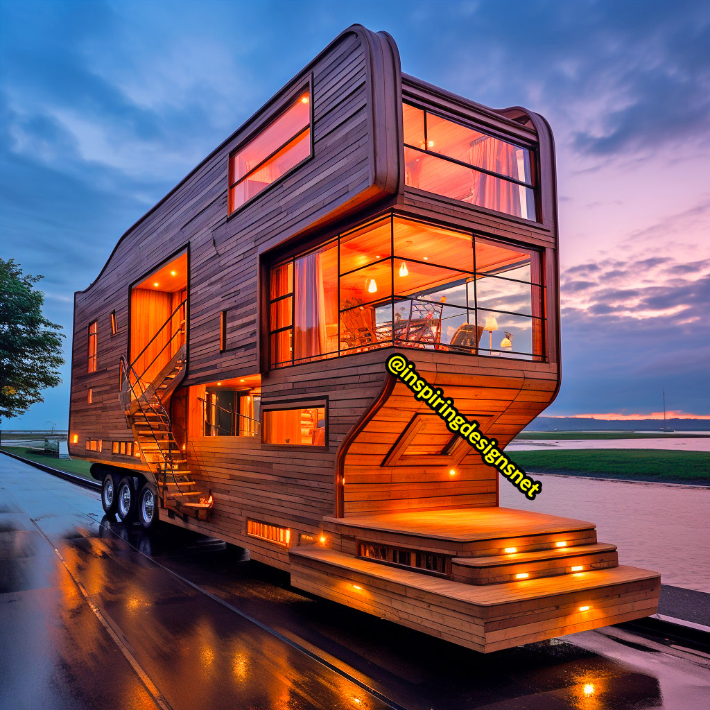 Luxury Wooden Modern Creative Tiny Homes on Wheels With 2 storeys and balcony