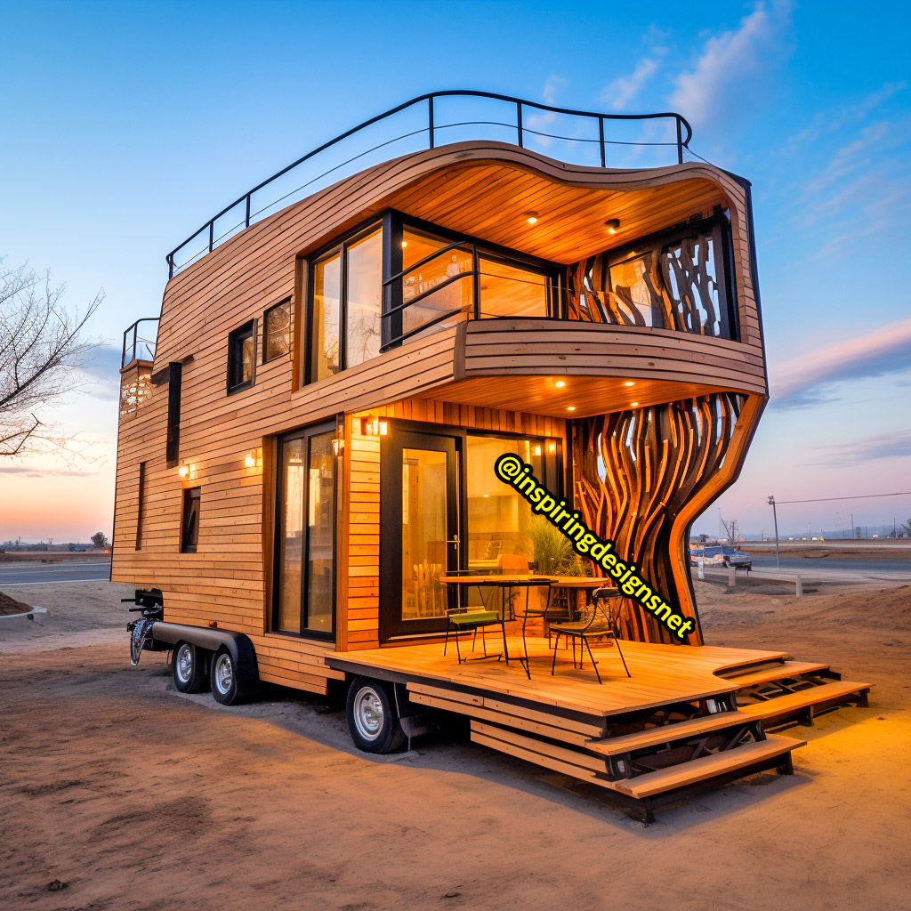 Luxury Wooden Modern Creative Tiny Homes on Wheels With 2 storeys and balcony