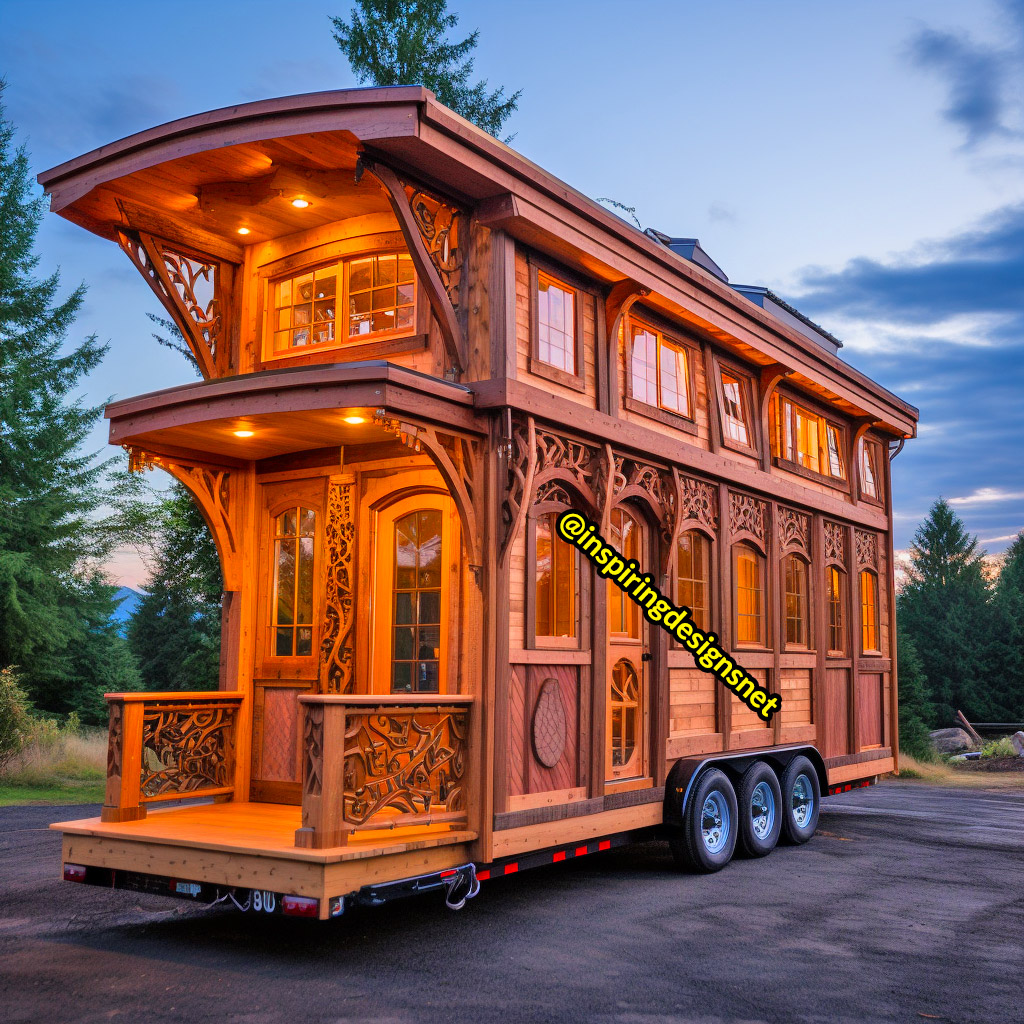 Luxury Wooden Modern Creative Tiny Homes on Wheels With 2 storeys and balcony