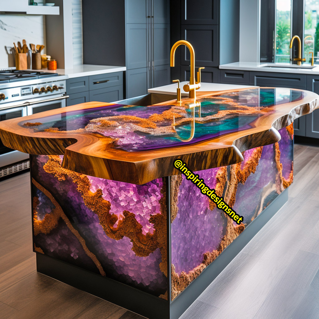 Kitchen Islands Made From Geode, Wood, and Epoxy