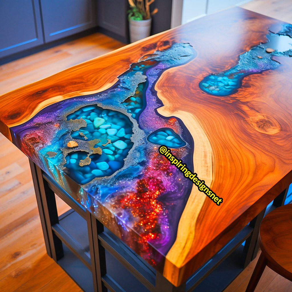 Kitchen Islands Made From Geode, Wood, and Epoxy