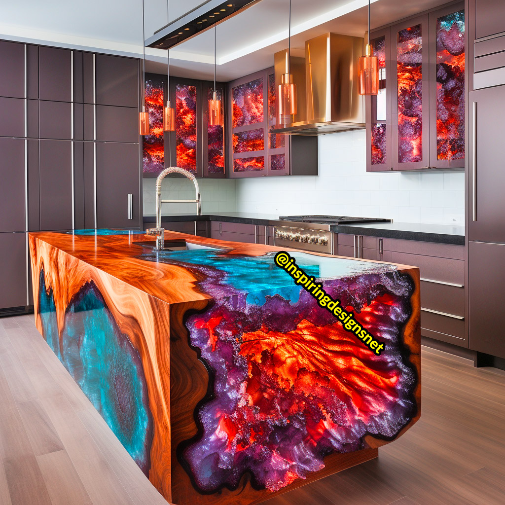 Kitchen Islands Made From Geode, Wood, and Epoxy