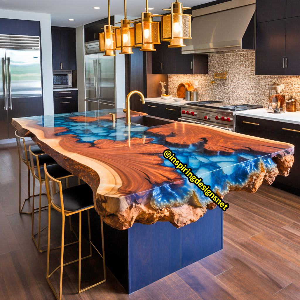 Kitchen Islands Made From Geode, Wood, and Epoxy