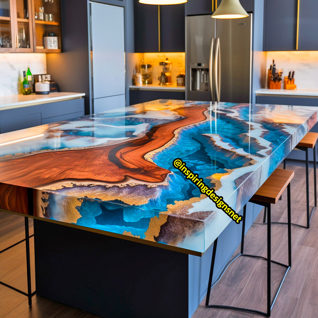 Kitchen Islands Made From Geode, Wood, and Epoxy