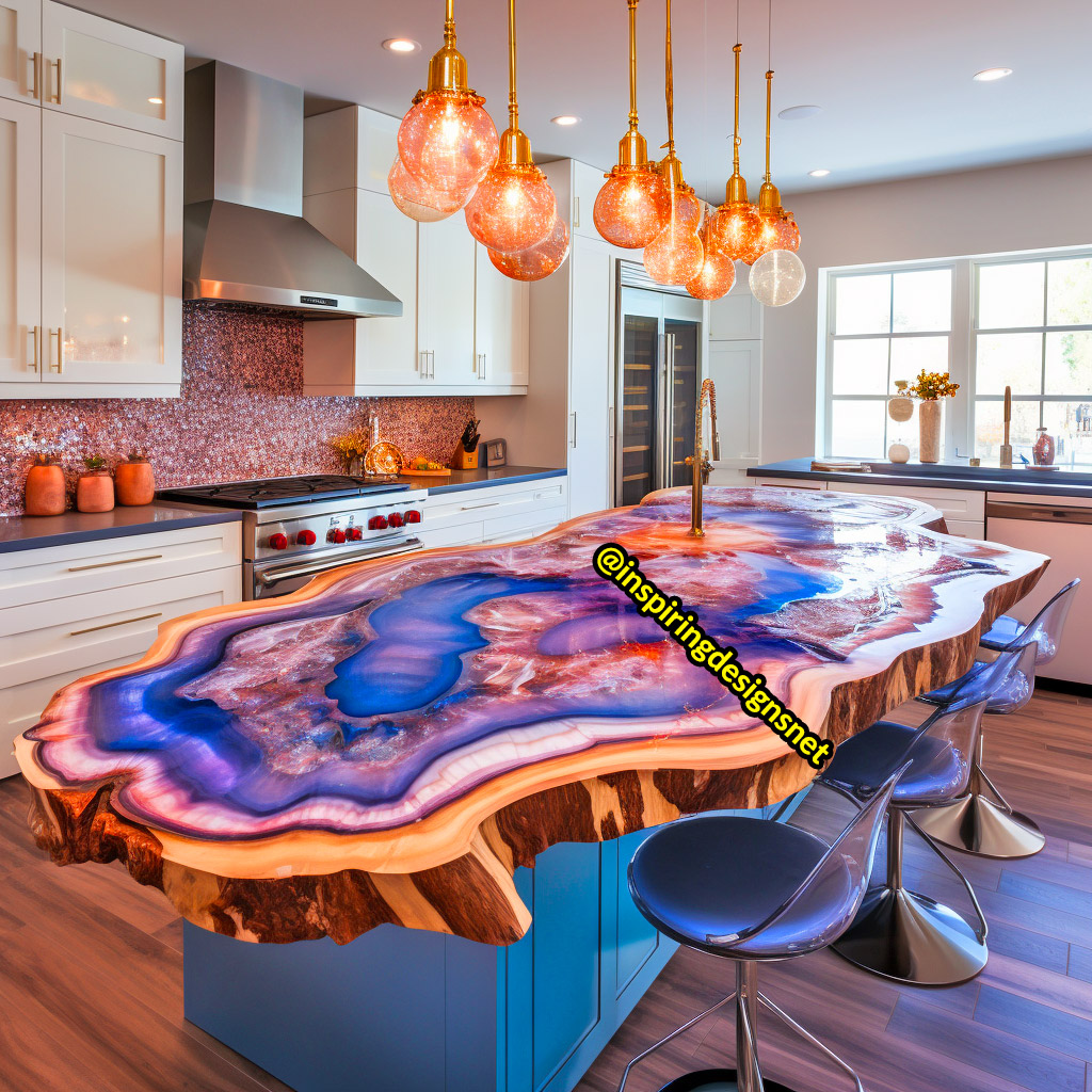 Kitchen Islands Made From Geode, Wood, and Epoxy