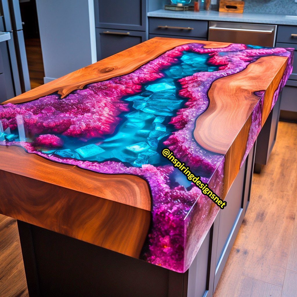 Kitchen Islands Made From Geode, Wood, and Epoxy