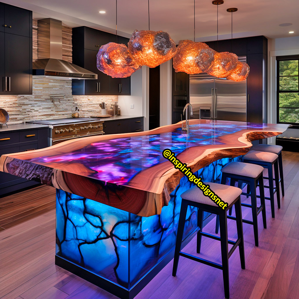 Kitchen Islands Made From Geode, Wood, and Epoxy