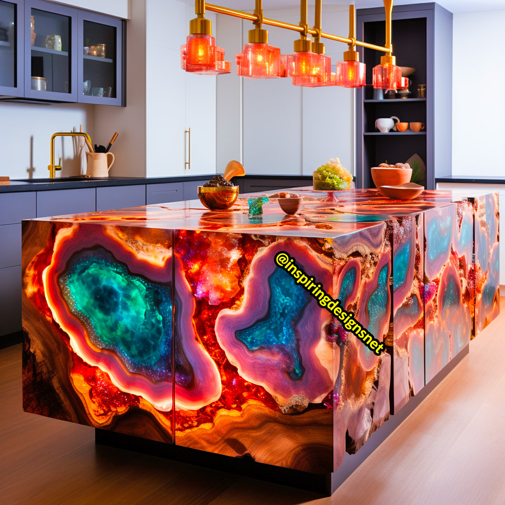 Kitchen Islands Made From Geode, Wood, and Epoxy