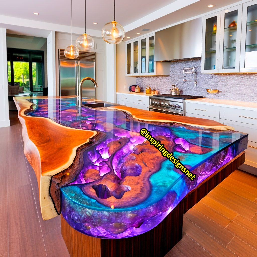 Kitchen Islands Made From Geode, Wood, and Epoxy